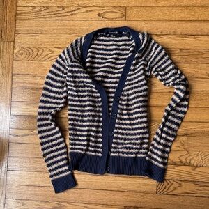 Navy and Beige Striped Cardigan